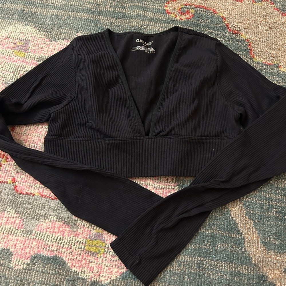 Garage Black Long Sleeve. Ribbed Crop Top